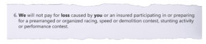 Example of Insurance Auto Policy Exclusion for HPDE 1