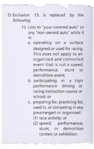Example of Insurance Auto Policy Exclusion for HPDE 2