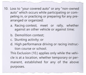 Example of Insurance Auto Policy Exclusion for HPDE 3