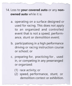 Example of Insurance Auto Policy Exclusion for HPDE 4